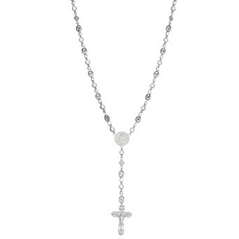 Kristen Kesho Sterling Silver & Stainless Steel Cubic Zirconia Rosary Necklace