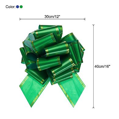 12 Inch Giant Large Pull Bow Big Metallic Car Bows Ribbon with Gold Edge for Wedding, Green Blue