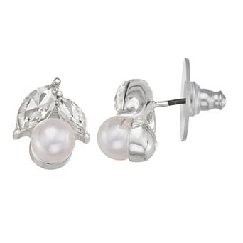 You're Invited Silver Tone Simulated Pearl & Crystal Stud Earrings