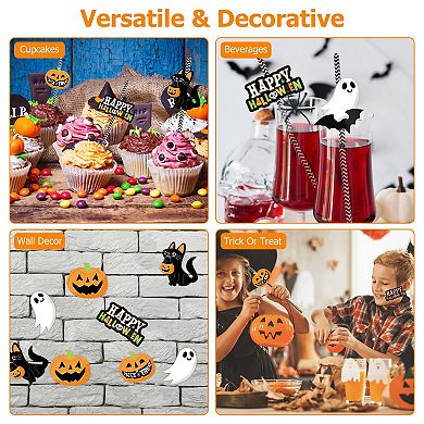 25Pcs Halloween Paper Straws Party Decorations with Ghost, Lantern & Black Cat Designs