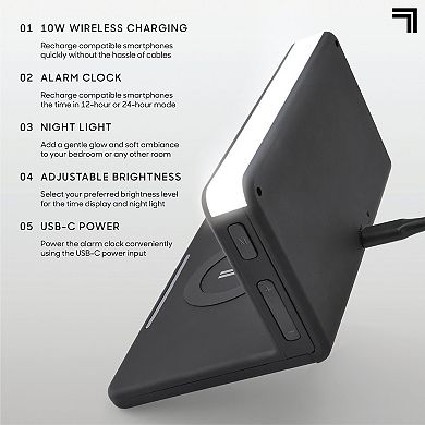 Sharper Image Recharge Digital Alarm Clock with Wireless Charger