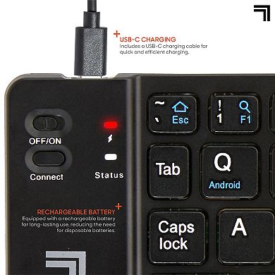 Sharper Image Travel Keyboard with Folding Design, Wireless Connectivity & Rechargeable Battery