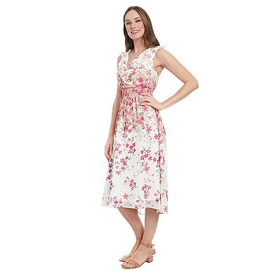 Women's London Times V-Neck Smocked Waist Midi Dress