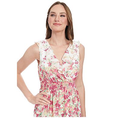 Women's London Times V-Neck Smocked Waist Midi Dress