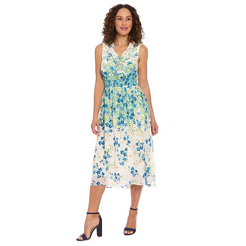 Женские платья London Women's London Times V-Neck Smocked Waist Midi Dress