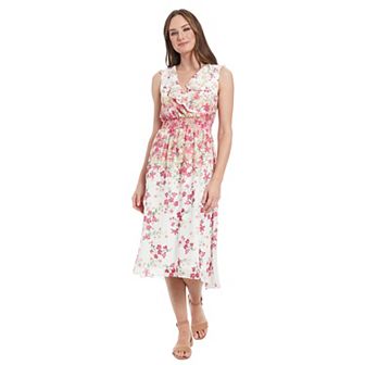 Women's London Times V-Neck Smocked Waist Midi Dress