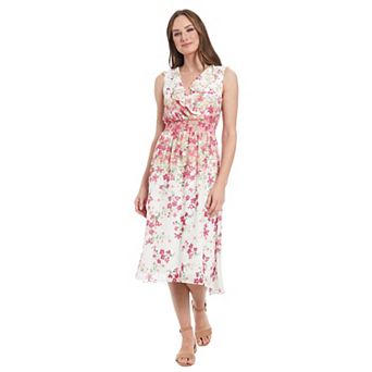 Women's London Times V-Neck Smocked Waist Midi Dress