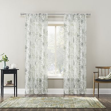 The Big One® Elrey Leaf Sheer Rod Pocket & Solid Grommet Set of 4 Window Curtain Panels