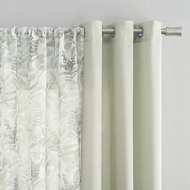 The Big One® Elrey Leaf Sheer Rod Pocket & Solid Grommet Set of 4 Window Curtain Panels