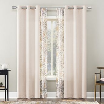 The Big One® Elrey Leaf Sheer Rod Pocket & Solid Grommet Set of 4 Window Curtain Panels