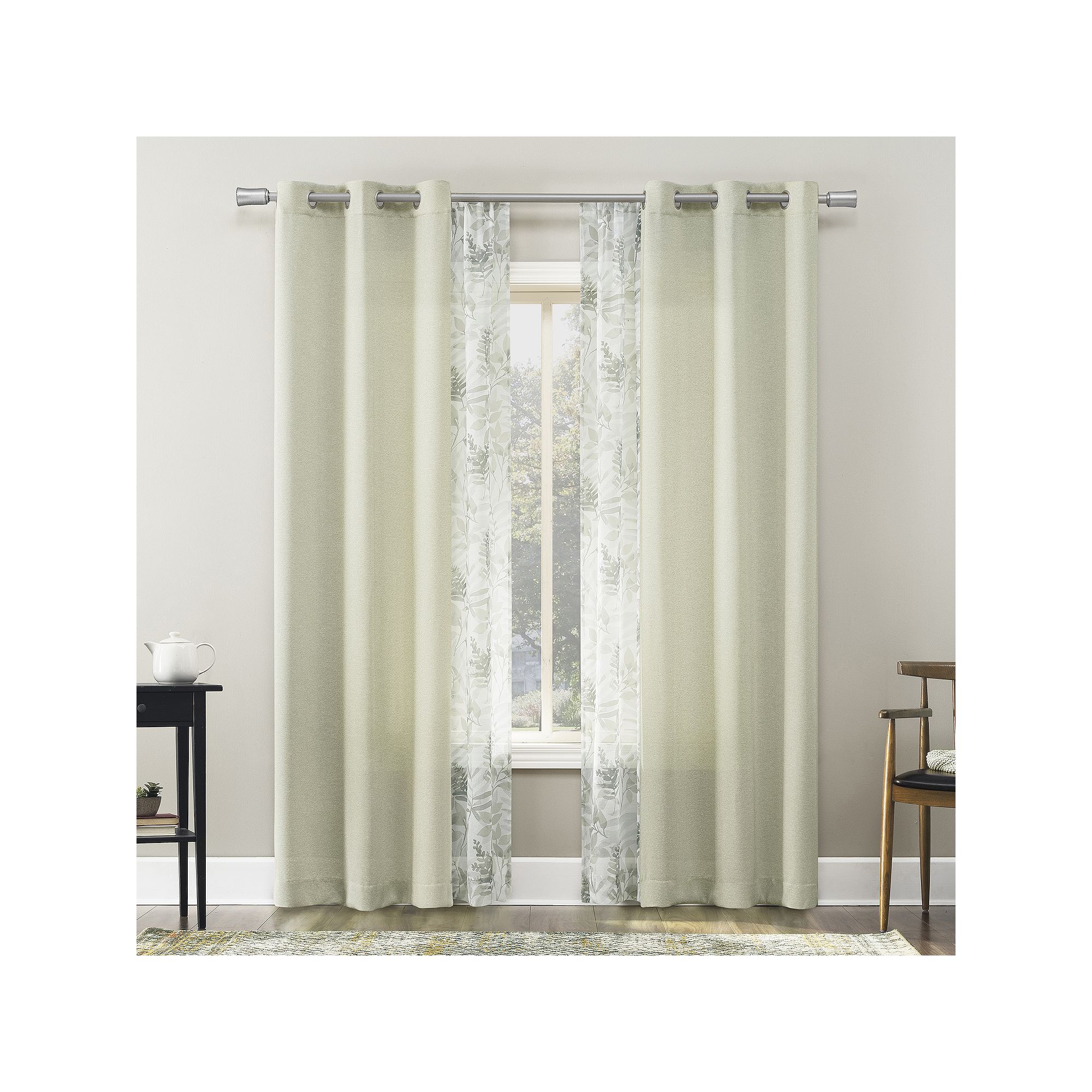 The Big One® Elrey Leaf Sheer Rod Pocket & Solid Grommet Set of 4 Window C