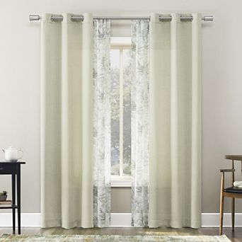 The Big One® Elrey Leaf Sheer Rod Pocket & Solid Grommet Set of 4 Window Curtain Panels