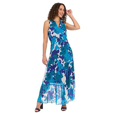 Women's London Times Splitneck Smocked Waist Maxi Dress