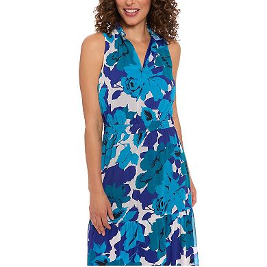 Women's London Times Splitneck Smocked Waist Maxi Dress