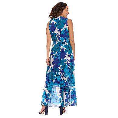 Women's London Times Splitneck Smocked Waist Maxi Dress