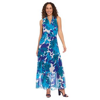 Women's London Times Splitneck Smocked Waist Maxi Dress