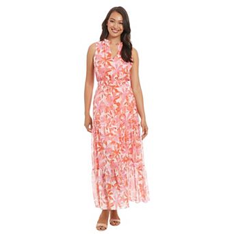 Women's London Times Splitneck Smocked Waist Maxi Dress