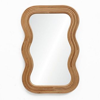LuxenHome 39-Inch Tall Rectangular Natural Cork Wood Wavy Frame Accent Wall Mirror