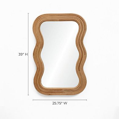 LuxenHome 39-Inch Tall Rectangular Natural Cork Wood Wavy Frame Accent Wall Mirror
