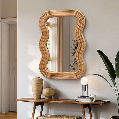 LuxenHome 39-Inch Tall Rectangular Natural Cork Wood Wavy Frame Accent Wall Mirror