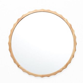 LuxenHome 31.5-Inch Round Natural Rubberwood Scalloped Frame Wall Mirror