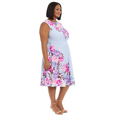 Plus Size London Times Sleeveless Scuba Crepe Midi Dress