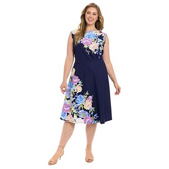 Plus Size London Times Sleeveless Scuba Crepe Midi Dress
