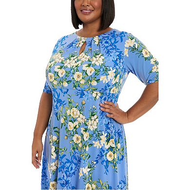 Plus Size London Times Short Sleeve Keyhole Midi Dress