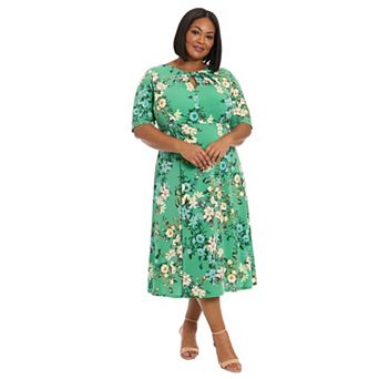 Plus Size London Times Short Sleeve Keyhole Midi Dress