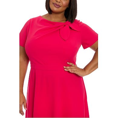 Plus Size London Times Tie Neck Fit and Flare Dress