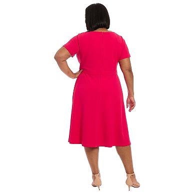 Plus Size London Times Tie Neck Fit and Flare Dress