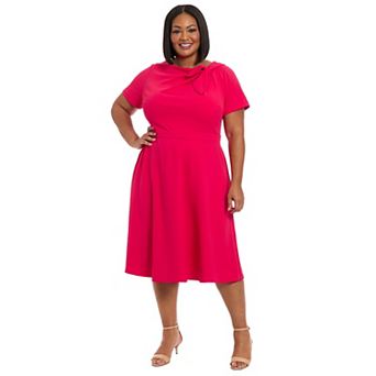 Plus Size London Times Tie Neck Fit and Flare Dress