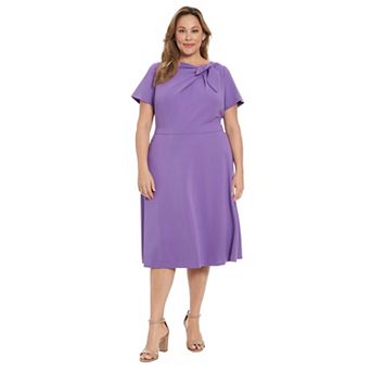 Plus Size London Times Tie Neck Fit and Flare Dress