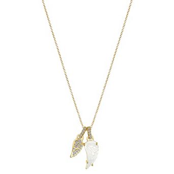 Gratitude and Grace 14k Gold Plated Mother of Pearl and Cubic Zirconia Double Wing Pendant Necklace