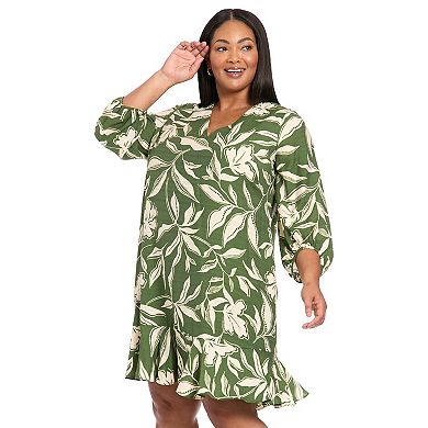 Plus Size London Times V-Neck Printed Shift Dress