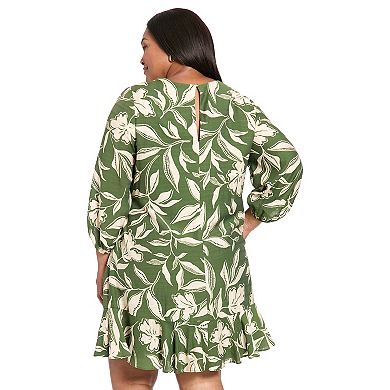 Plus Size London Times V-Neck Printed Shift Dress