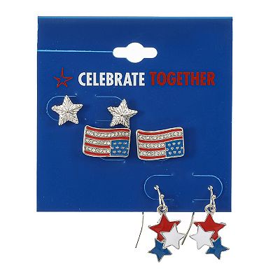 Celebrate Together™ 3-Piece Silver Tone Red, White & Blue July 4th Earring Set
