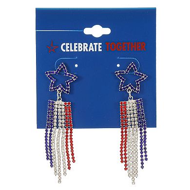 Celebrate Together™ Silver Tone Red, White & Blue Rhinestone Star Drop Chandelier Earrings
