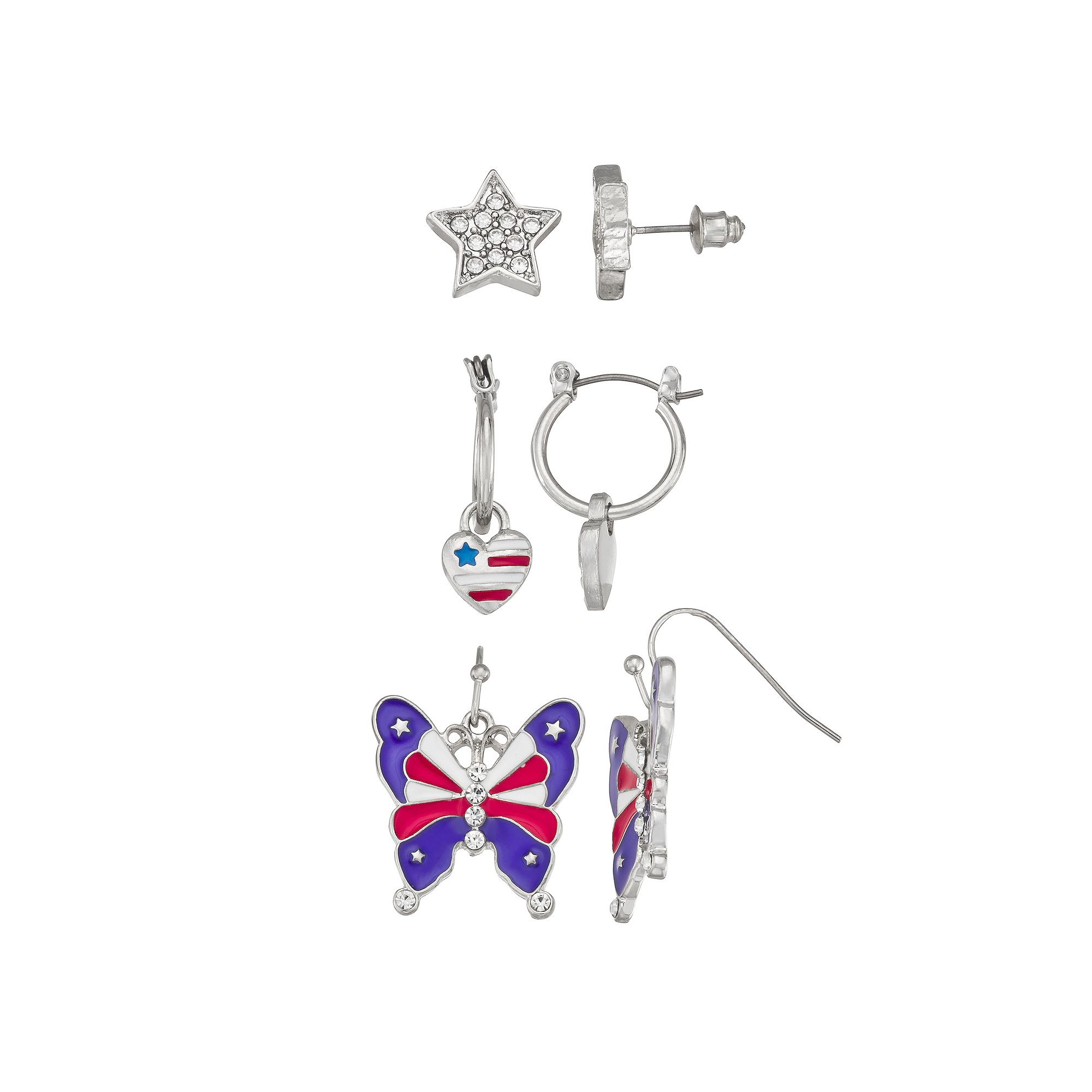 Celebrate Together™ Trio Star Heart Butterfly Dangle Earrings, Womens, M