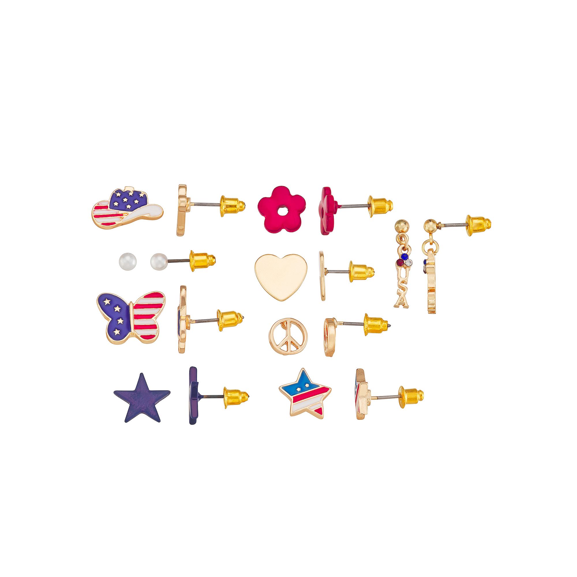 Celebrate Together™ 9-Pair Stars N Stripes Stud Earring Set, Womens, Mul