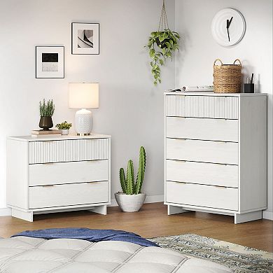 MANHATTAN COMFORT Granville Collection 2-Piece Modern 5-Drawer Tall Chest & 3-Drawer Dresser Set