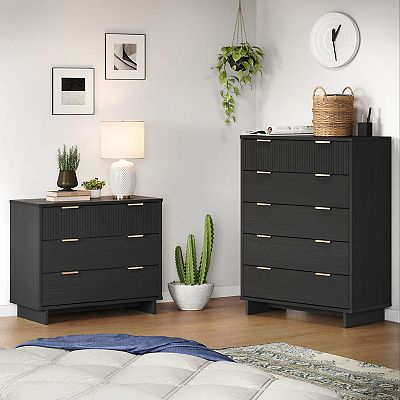 MANHATTAN COMFORT Granville Collection 2-Piece Modern 5-Drawer Tall Chest &  3-Drawer Dresser Set