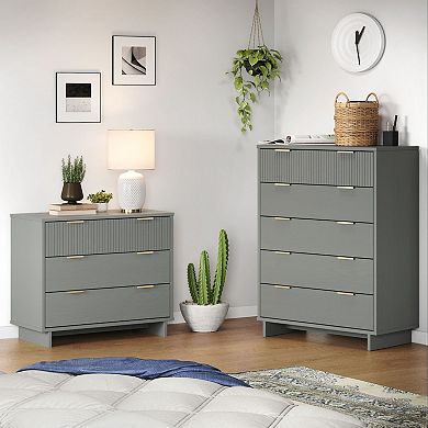 MANHATTAN COMFORT Granville Collection 2-Piece Modern 5-Drawer Tall Chest & 3-Drawer Dresser Set