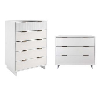 MANHATTAN COMFORT Granville Collection 2 pc Modern 5-Drawer Tall Chest & 3-Drawer Dresser Set