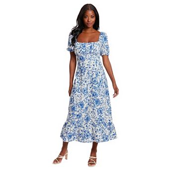 Petite London Times Puff Sleeve Smocked Back Midi Dress
