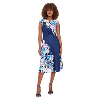 Petite London Times Cap Sleeve Ruched Asymmetrical Waist Fit And Flare Midi Dress