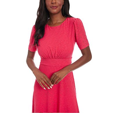 Petite London Times Short Sleeve Eyelet Inset Midi Dress