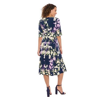 Petite London Times Elbow Sleeve Keyhole Neck Midi Dress