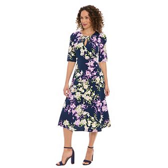 Petite London Times Elbow Sleeve Keyhole Neck Midi Dress