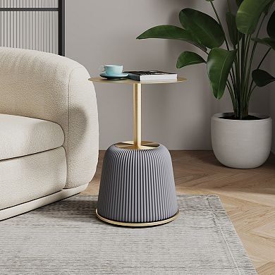 MANHATTAN COMFORT Anderson Modern Faux Leather Upholstered & Gold Top End Table